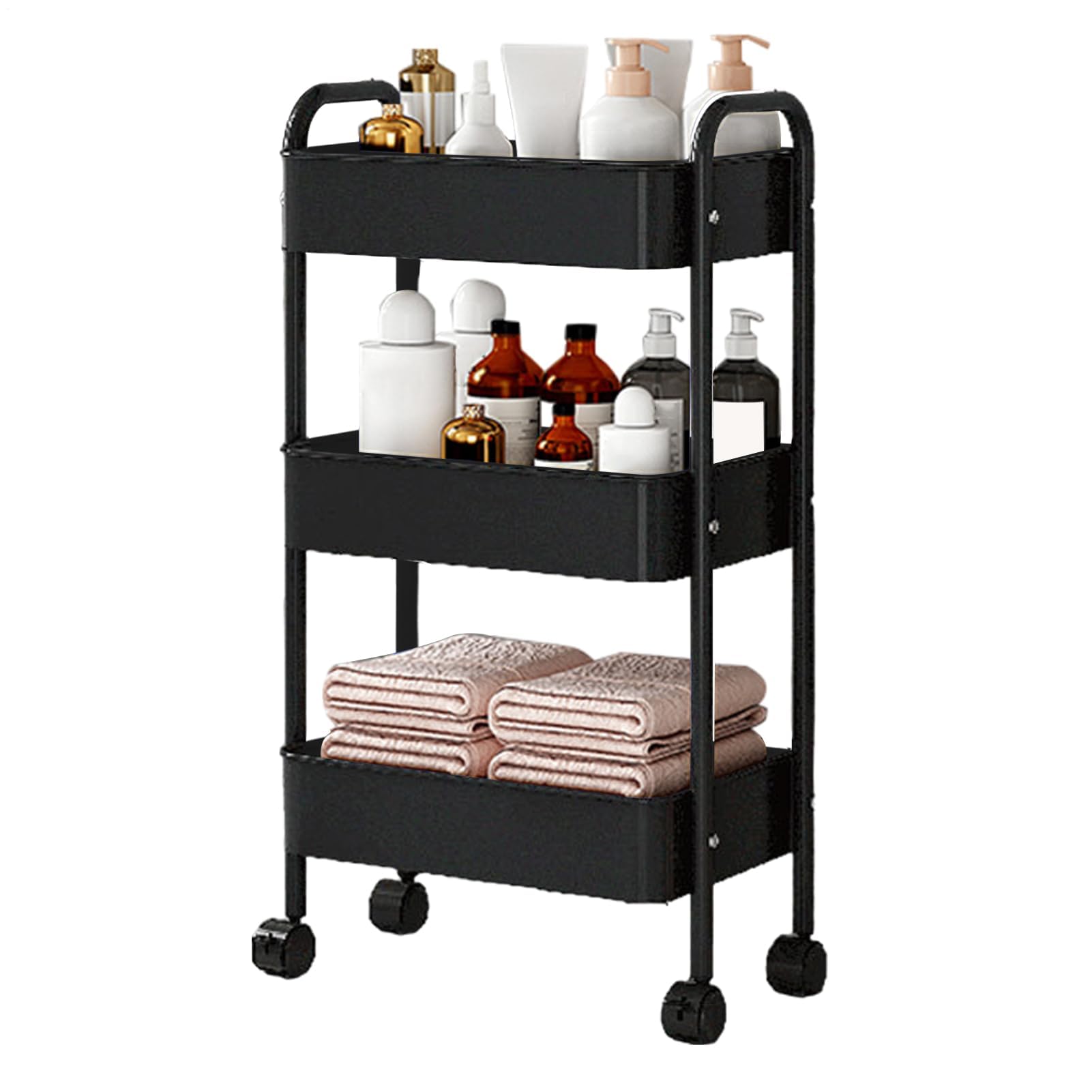 Carrito rodante versátil de 3 niveles para cocina y oficina con asa, perfecto para dormitorio, baño, lavandería y espacios reducidos