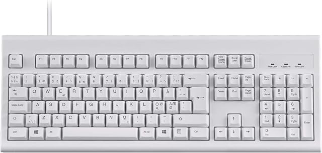 perixx PERIBOARD-106, Wired Standard Keyboard in Nordic Layout, Curve Keys Basic Keyboard, Pan-Scandinavian QWERTY, White