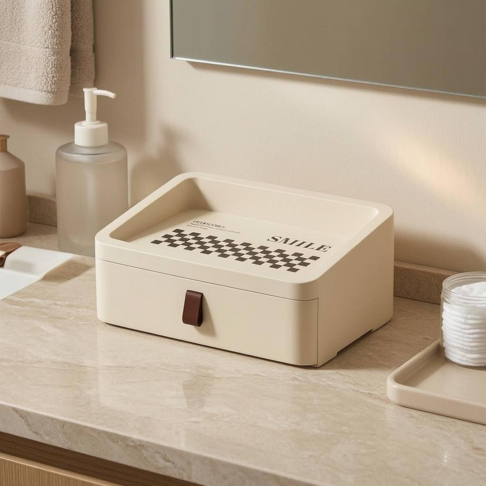 Contenitore da Scrivania Organizer Cassettiera Scatola Vassoio Superiore Cassetto Corpo Rettangolare Salvaspazio Adatto per Postazione Lavoro, Bianco