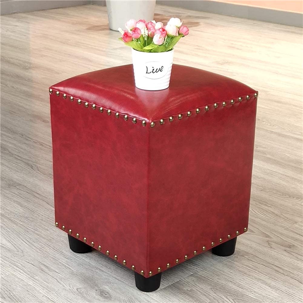 Pouf repose-pieds rembourré en cuir et bois stable