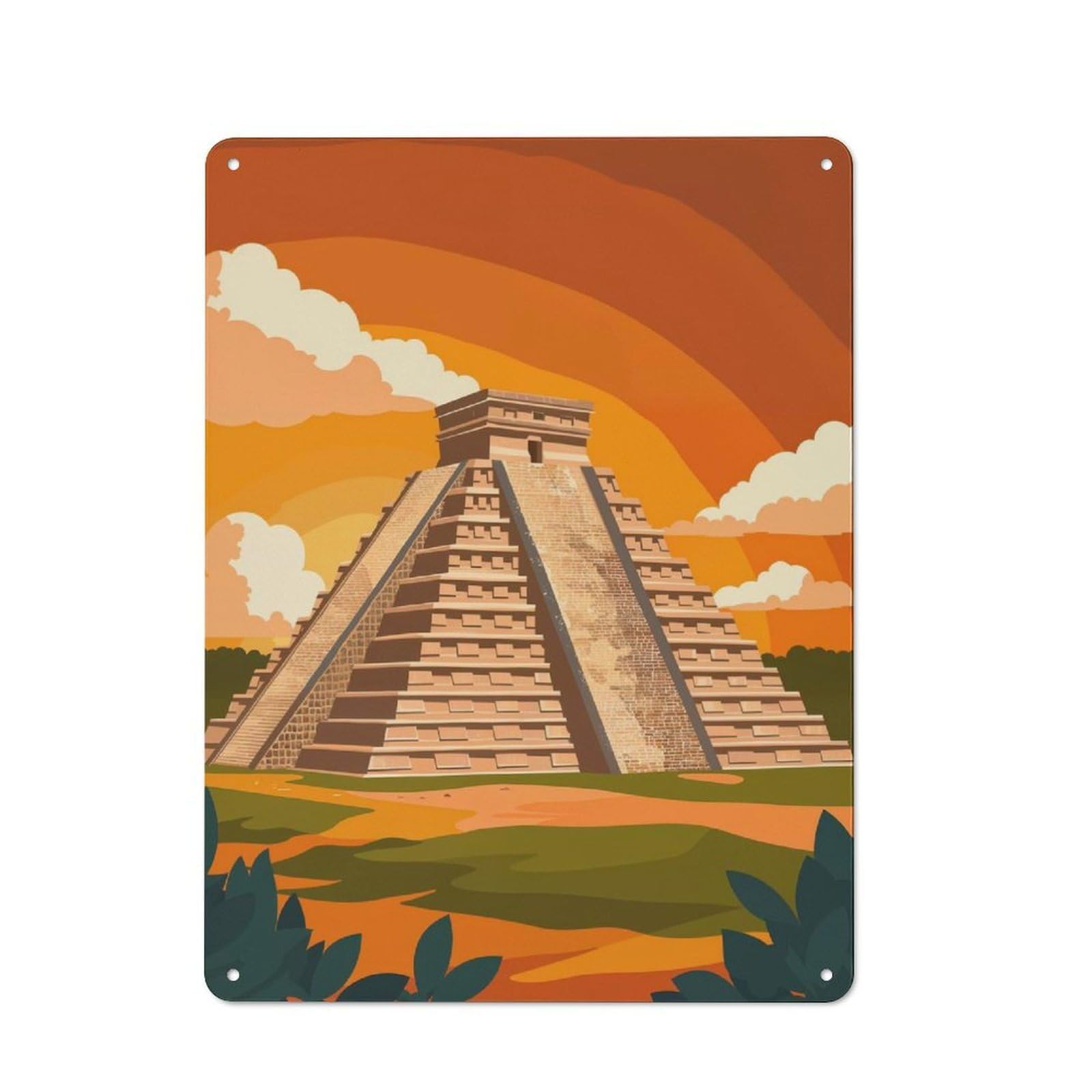 Junmoney Chichen Itza Pyramid Shop Front Style Metal Wall Decor 40X30cm, Cafe Metal Sign For Takeaway, Bar, Kitchen Or Counter Area