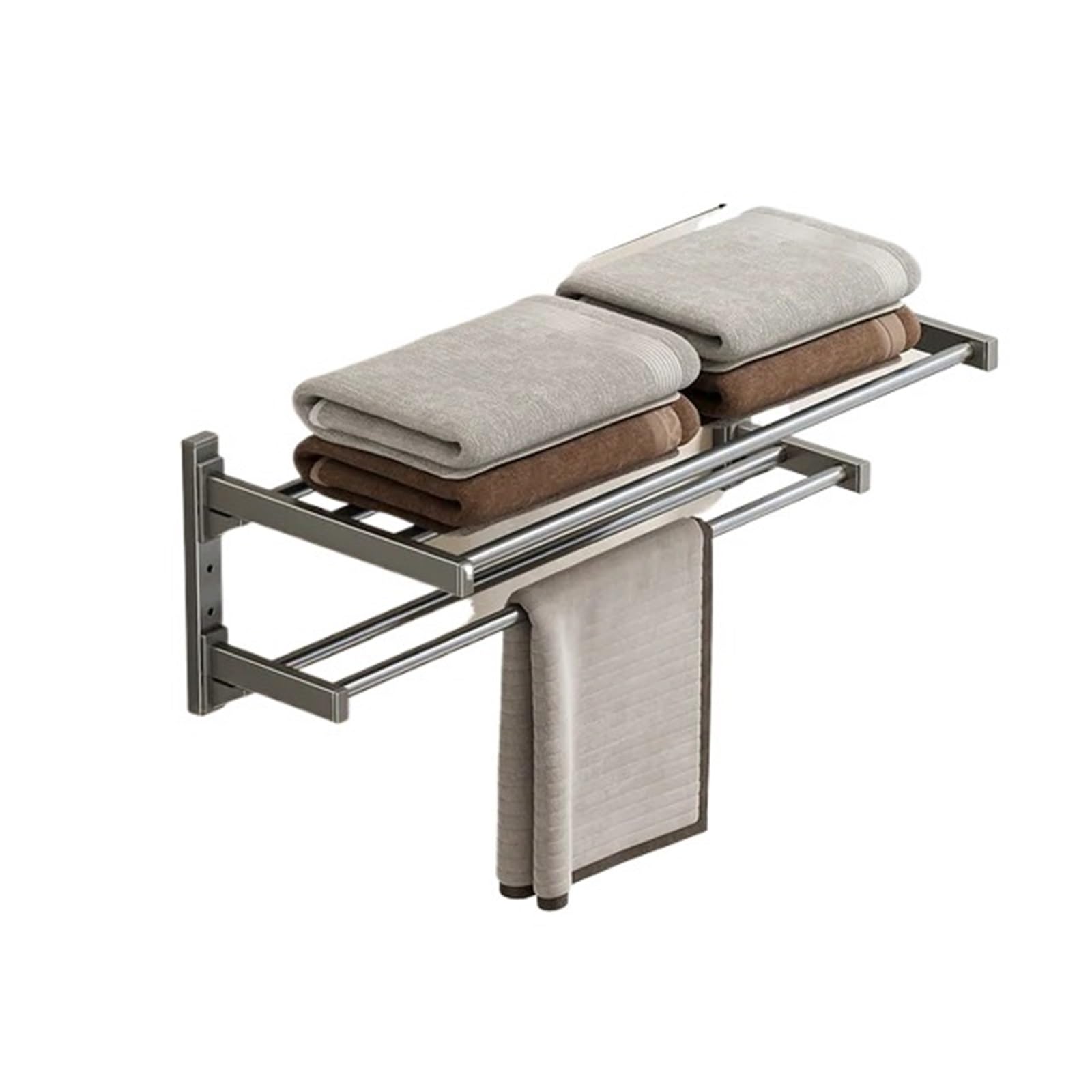 Double Towel Rack Bathroom Perforation-free Aluminum Bath Toilet Wall Mounted Shelf(Grey 50 * 13.5 * 17.5cm)