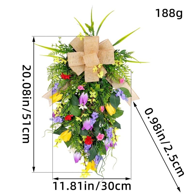 Ghirlanda primaverile decorativa per porta d'ingresso, finta ghirlanda per portico, finestra, arredamento interno (giallo viola)