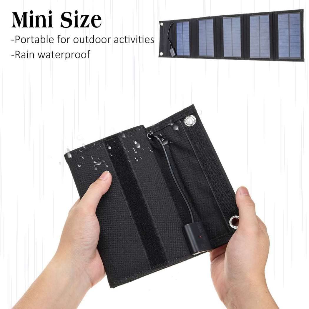 Caricatore Solare Pieghevole, Pannello Solare Pieghevole Kit Caricatore Solare Esterno Portatile da 70 W con Doppia Porta USB Uscita CC, 5 Pannelli