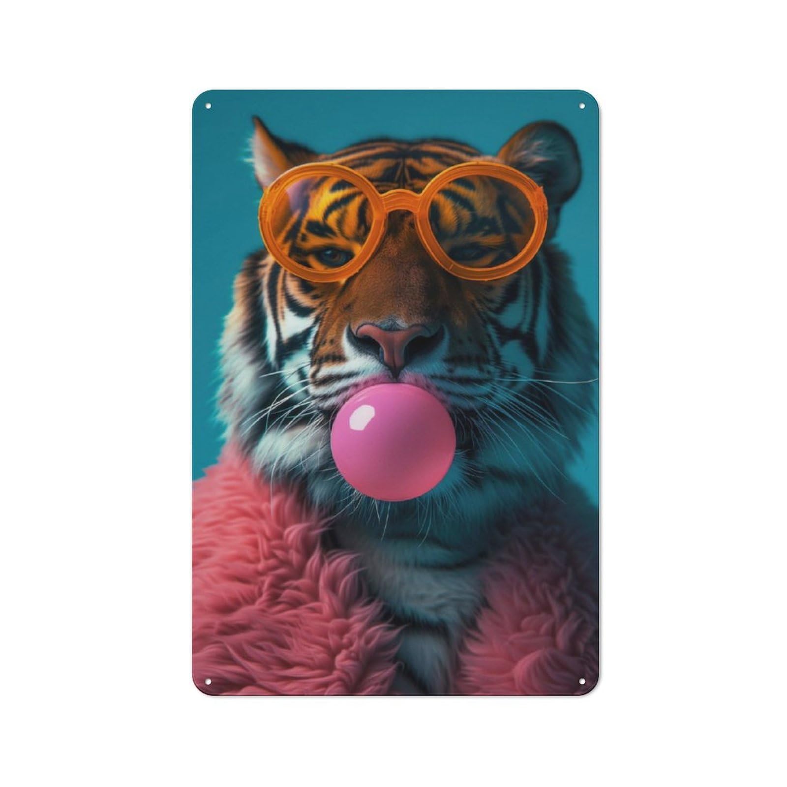Junmoney Tiger Bubblegum Retro Tin Sign 30X20cm For Home Office Or Studio, Suited To Home Office Decor Fans