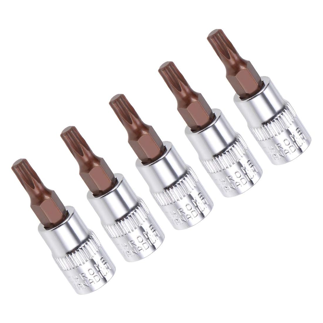 TA-VIGOR 5Pcs Torx Bit Socket, 1/4" Drive x T20 CR-V Key Socket, Premium S2 Steel Bits, Torx Bit with 38mm Length for Ratchet Wrench, Torque Wrench, Slide Bar, Impact Power Drills — image 1