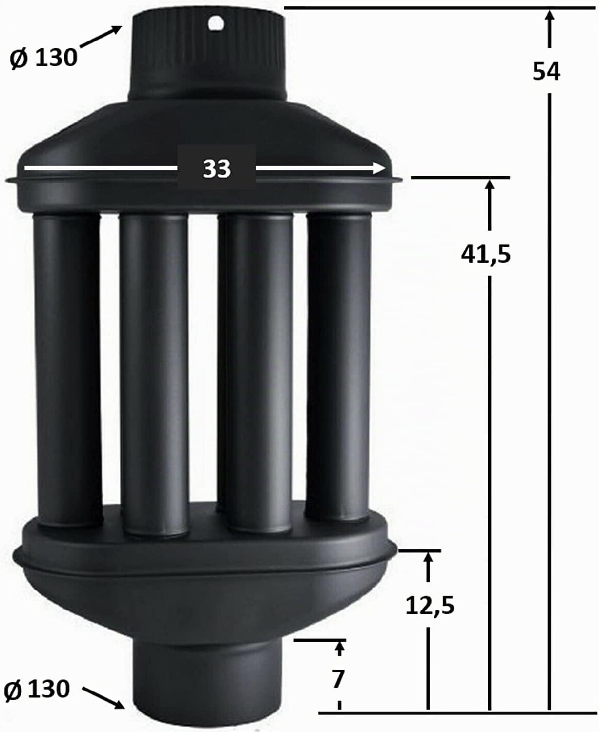 UZMAN Scambiatore di calore per camino / scambiatore di aria calda, camino per gas di scarico, scambiatore di gas di scarico nero, diametro 130 mm, 6 tubi con smorzatore