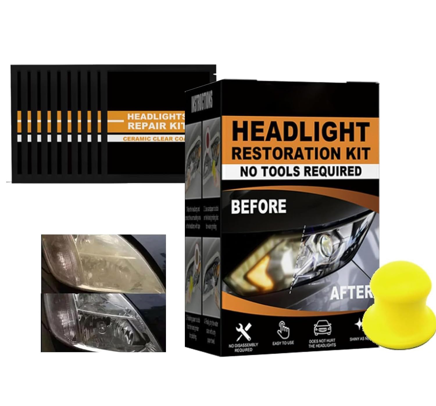 NALACAL Restowipes Headlight Restoration Kit, Restowipes Headlight Cleaner Wipes, Polish Headlights Lens Restore Cleaner DIY Polishing, Polish Headlights Lens Restore Cleaner for Car (1Set)