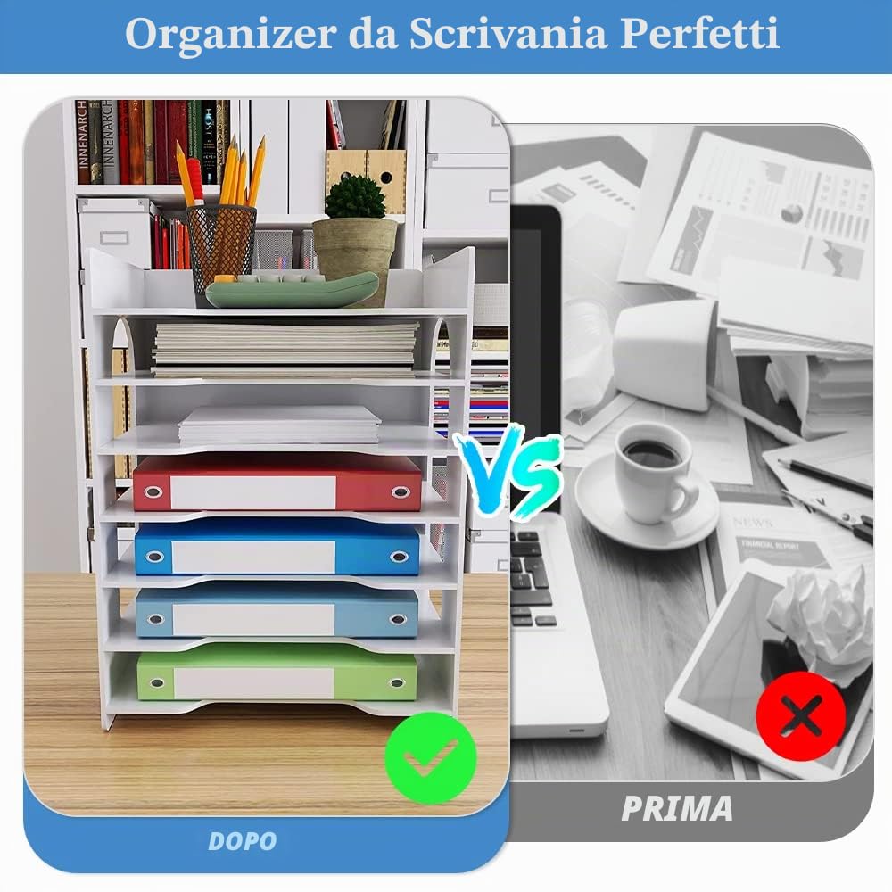 THATSRAD Organizzatore da Scrivania a 7 Livelli con Portapenne Porta Documenti da Scrivania A4 Vassoio Portadocumenti per Ufficio Scaffale per la Conservazione dei Documenti per Ufficio Scuola Casa