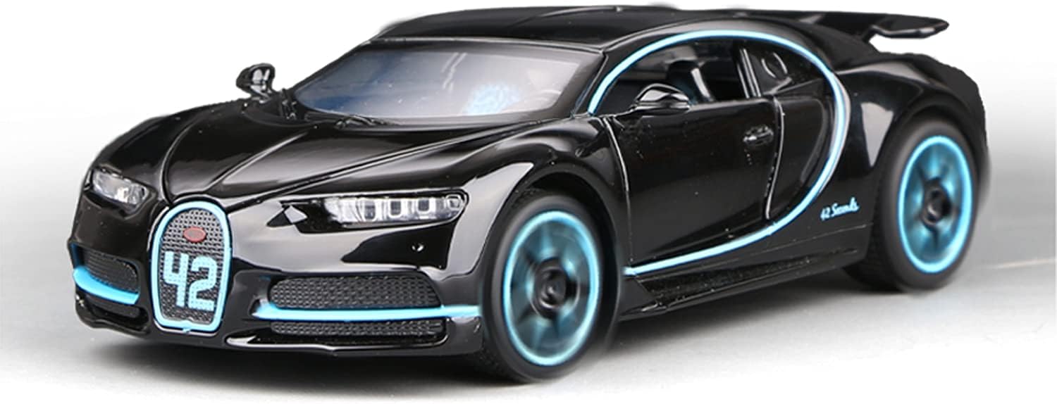 COOLPUR 1:32 Bugatti Chiron zinc Alloy Pull Back Car Diecast Electronic Toys with Lights and Music,Decorative,Mini Vehicles Toys for Kids,Boyfriend,Young Peoples Gift（Black）