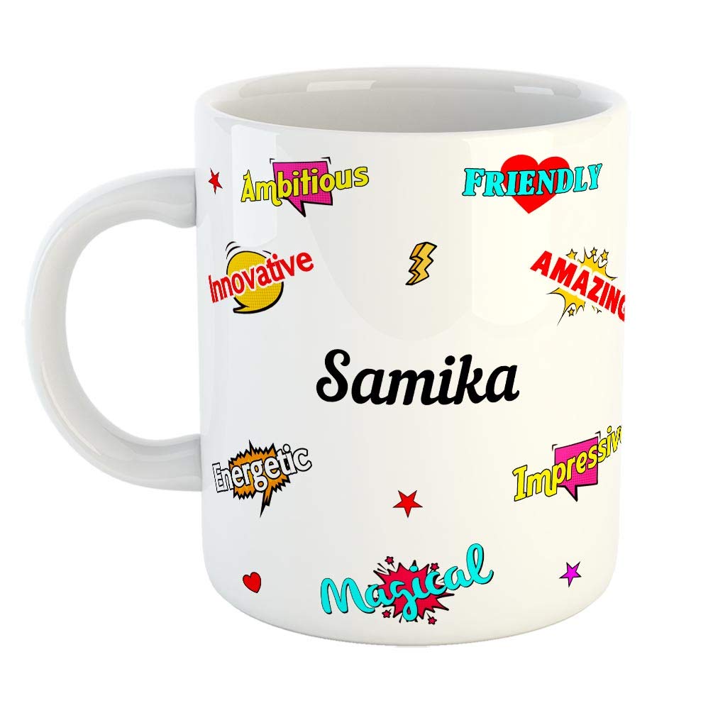 FurnishFantasy Ceramic Coffee Mug - Happy Birthday Gift, Gift for Kids, Return Gift - Color - White, Name - Samika
