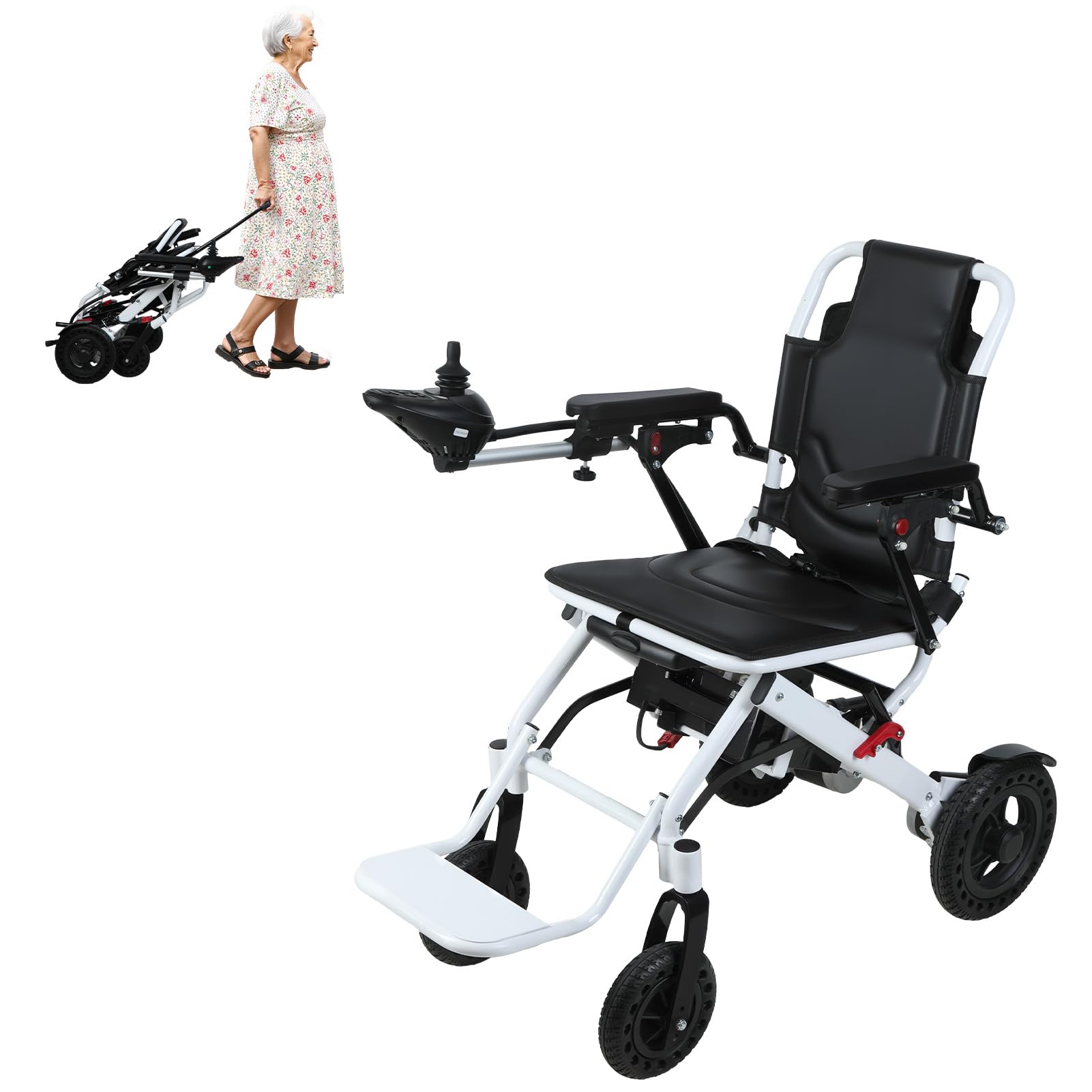 Silla de ruedas eléctrica para adultos, silla de ruedas motorizada portátil ligera de 15 kg, motores duales de 500 W, batería de litio de 10 Ah, silla eléctrica de aluminio plegable para viajes y