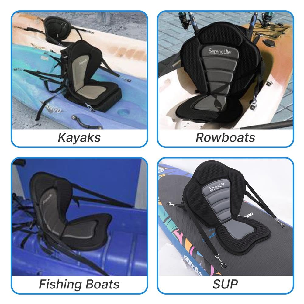 SereneLife Kajak Sitz geeignet auch als Sup Board, Schlauchboot & Surfboard – Verstellbare Kajaksitz mit Rückenlehne kompatibel als Stand Up Paddle Board, Kajak Aufblasbar & Ruderbooten