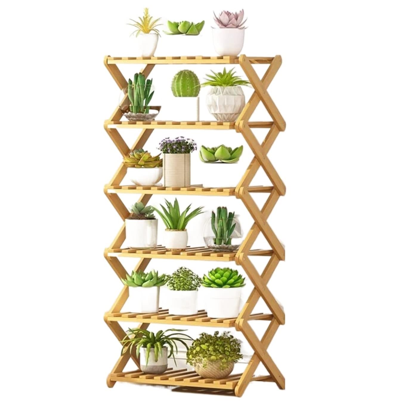 MHbdfsxz Plant Shelf For Multiple Plants Bamboo Wood Plant Shelf Folding Flower Display Stand Indoor Home Patio Garden Flower Stand For Patio(91*31*50cm)