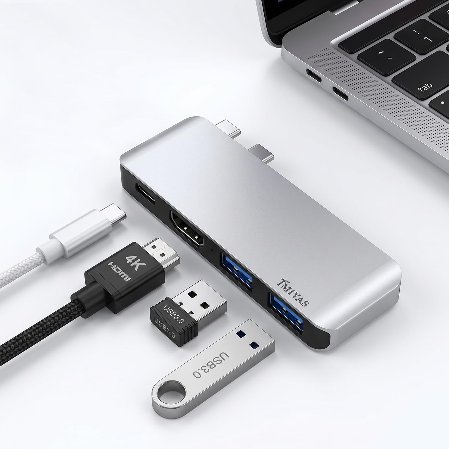 TMIYAS USB C ハブ 4in1 MacBook Neo/Pro/Air専用 直差し 一体型 4K HDMI 100W PD USB3.0x2