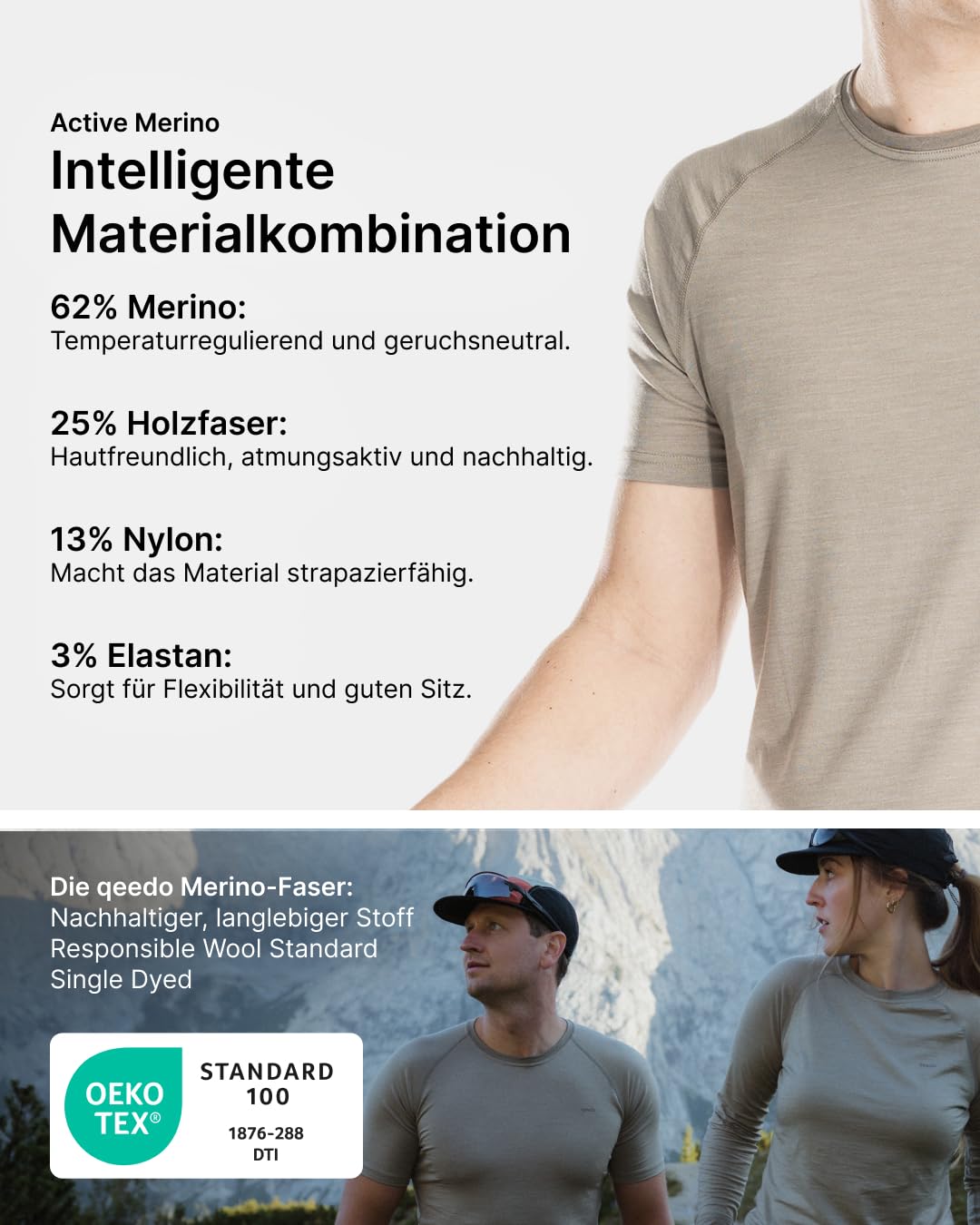 qeedo Nilo Merino Shirt Herren Kurzarm - atmungsaktives Merinowolle T-Shirt