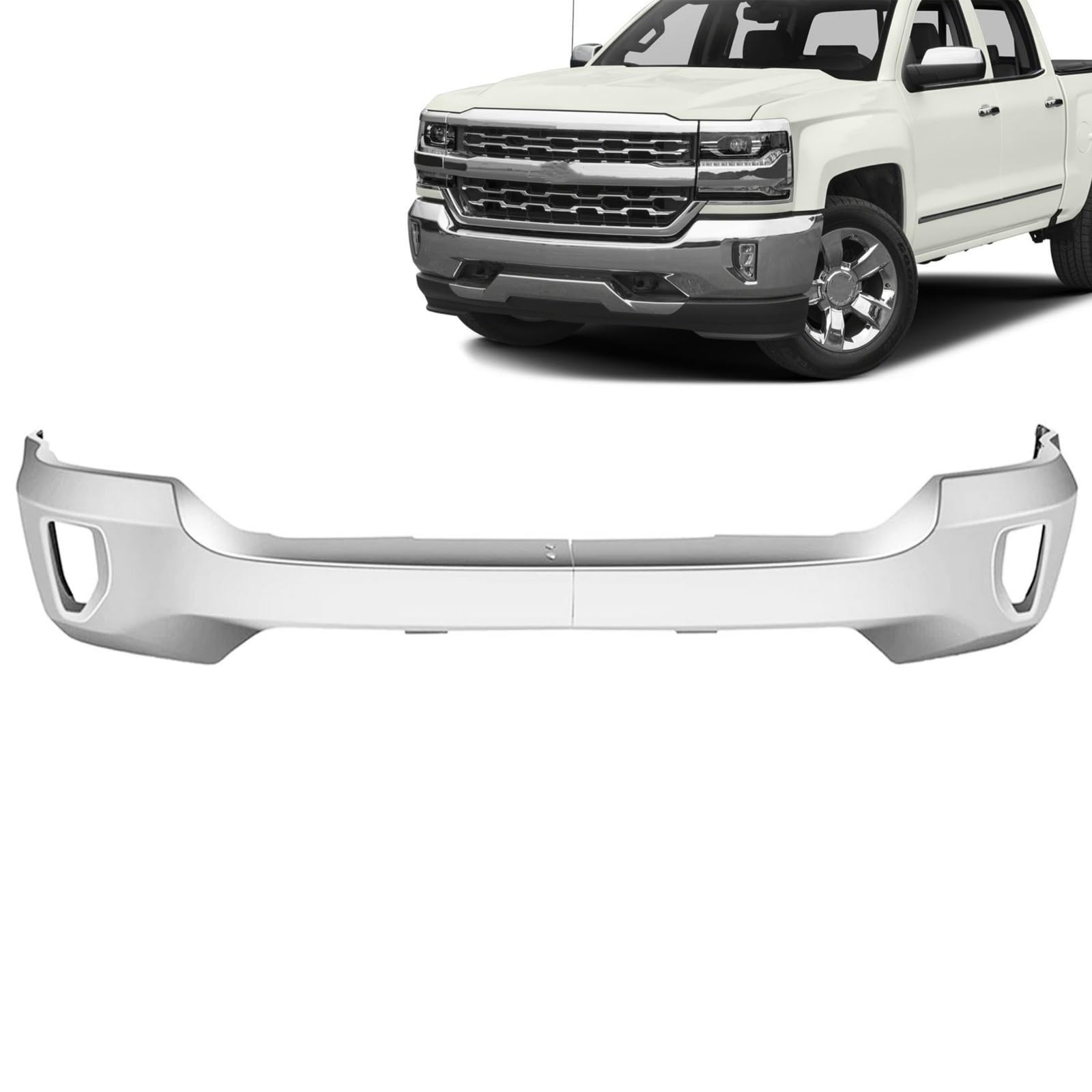PENSUN Front Bumper Steel for Chevy Silverado 1500 2016 2017 2018 2019 - with Fog Light Holes, without Parking Sensor Hole, Chrome Finish OE# GM1002861