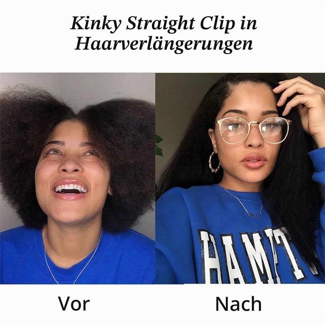 Yaki Straight Clip in Extensions Echthaar，40cm 16 Zoll 8PCS 100g Natürliches Schwarz Haarverlängerung für Frauen Kinky Straight Remy Hair Extensions Clip in