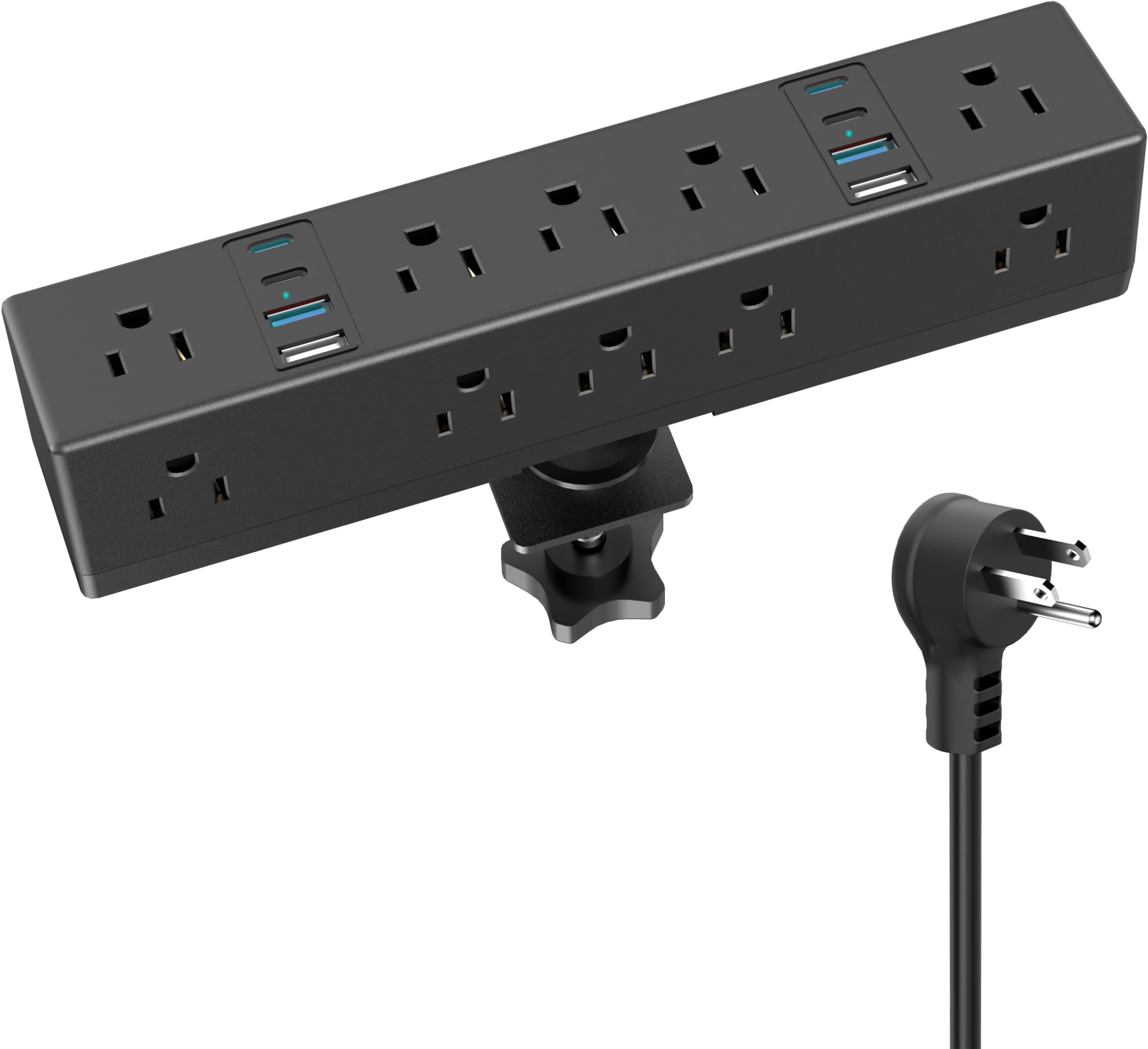VILONG - Computer clamp with 60W fast charging station, computer clamp mount surge protector, 4 USB-C ports, 10 AC outlets and 6 ft cord, se