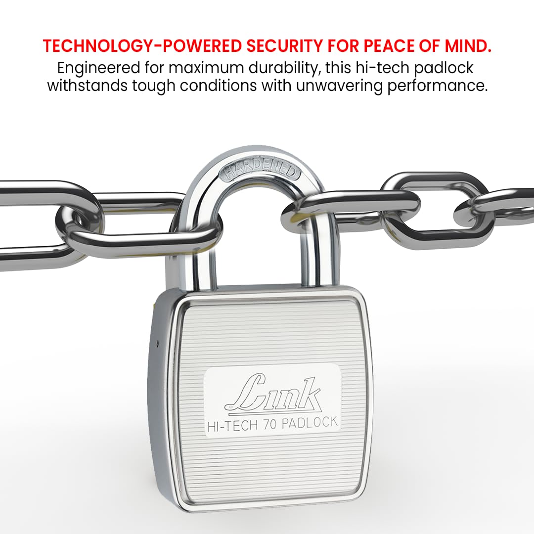 Link® Hi-Tech 70mm Padlock | Stainless Steel Body | Hardened Shackle | 1 Padlock | 3 Silver Keys with Hi-Tech Nickle | Made in India | 15 Years Warranty — Amazon image 5