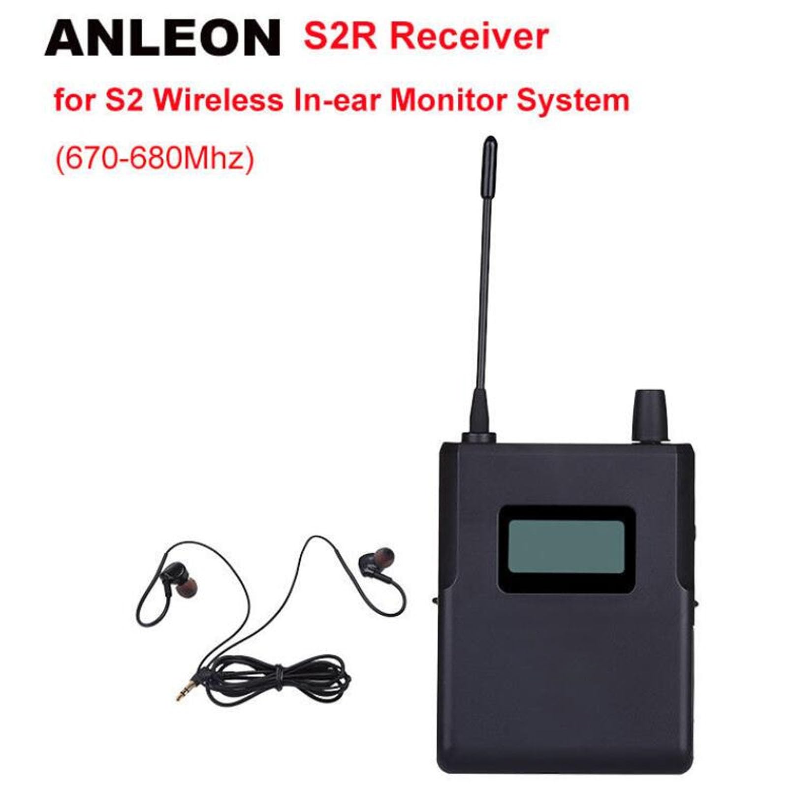Récepteur ANLEON S2R, Récepteur Radio Portable à écran LCD avec Signal Stable, écouteurs, 670-680Mhz, pour une Utilisation Intérieure et Extérieure