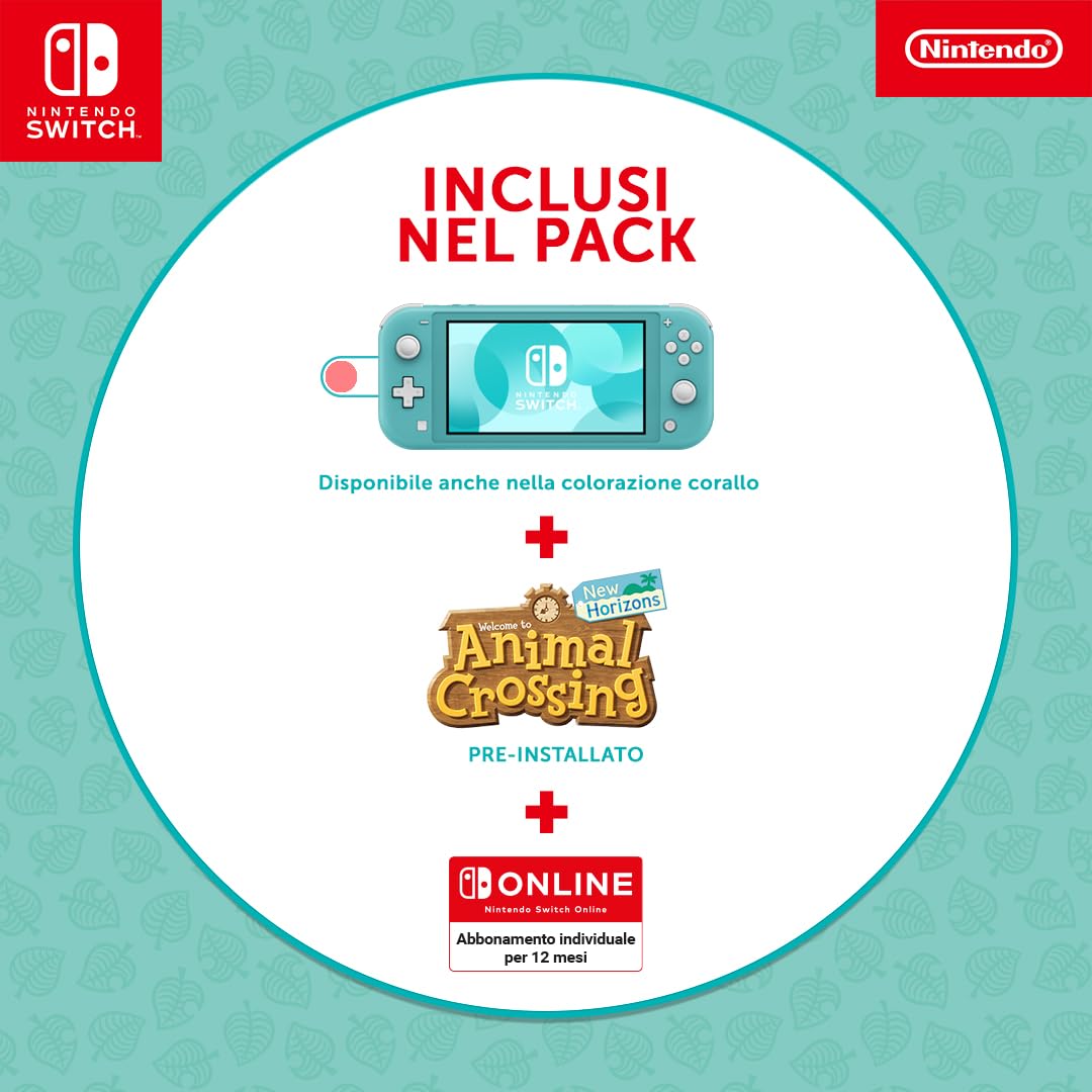 Nintendo Consola Switch Lite Animal Crossing: New Horizons Timmy y Tommy Aloha edition (turquesa) con juego preinstalado y suscripción de 12 meses Switch Online