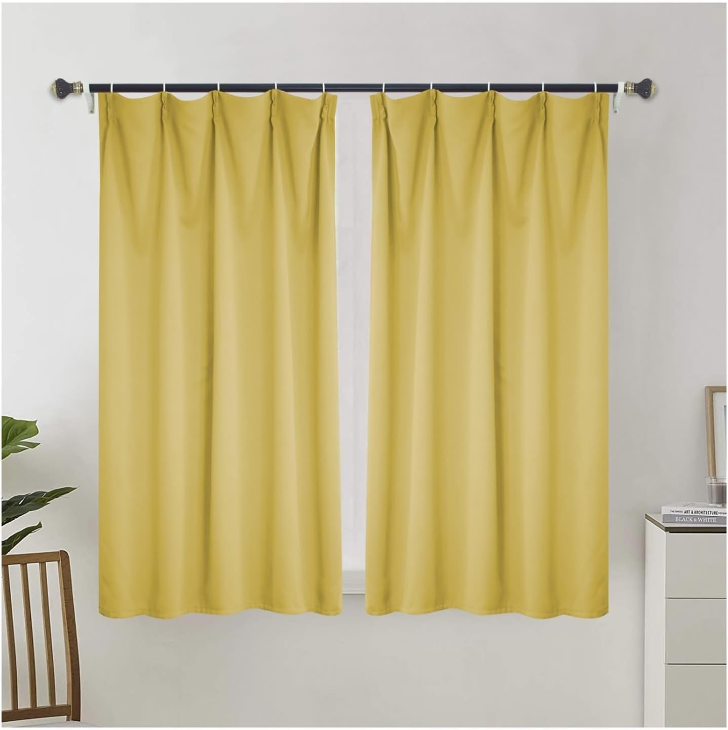 Beydodo Dining Room Curtains Yellow, Blackout Curtains for Bedroom Windows 2 Panel Sets Polyester 40 x 53 inch Solid Color Yellow