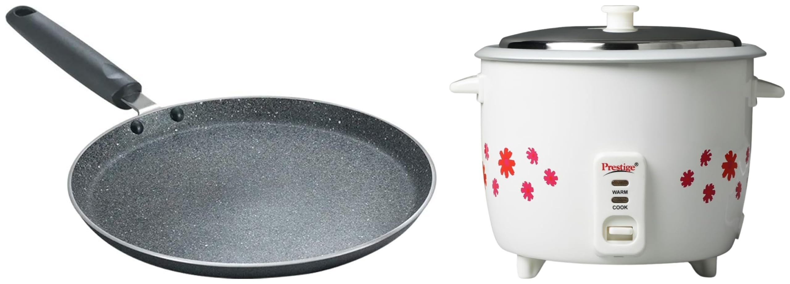 Prestige PRWO 1.8-2 700-Watts Delight Electric Rice Cooker with 2 Aluminium Cooking Pans - 1.8L, White & Prestige Omega Deluxe Granite Dosa Tawa, 30cm, Black-image-27