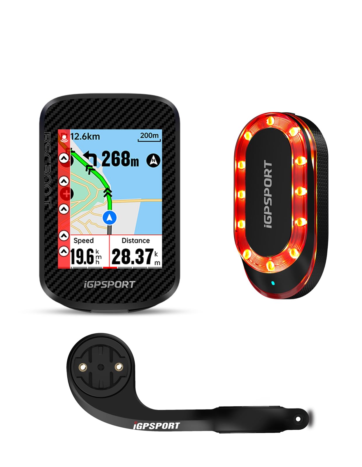 iGPSPORT BSC300T Compteur Velo sans Fil et SR Mini Feu Arriere Velo Radar et M80 Support de Vélo