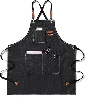 SagaSave Woodworking Apron, Heavy Duty Canvas Apron with 3 Pockets, Comfortable and Wearable Work Apron for Men Women Woodworker Blacksmith Plumber Electrician Welder (Black)