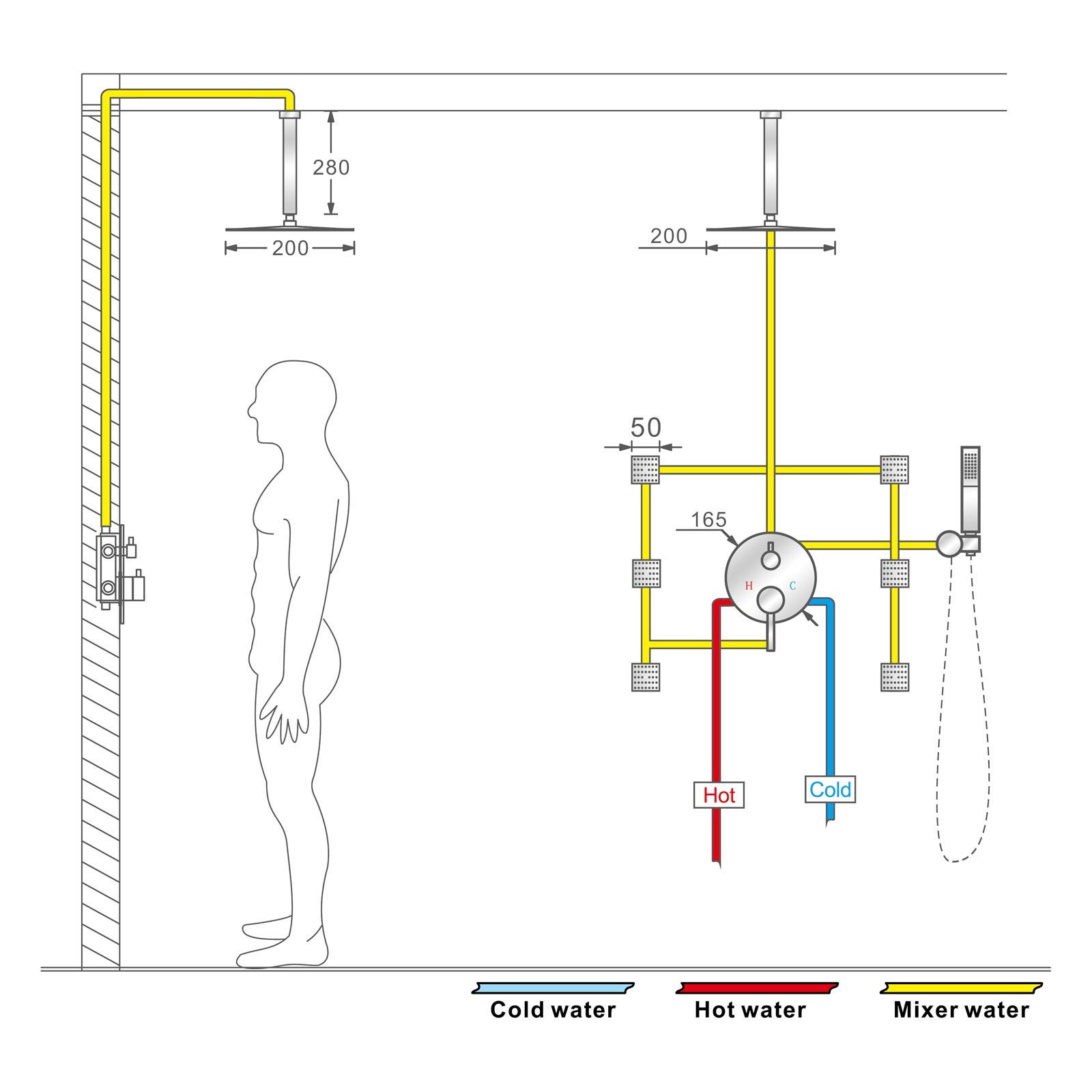 Nowoczesny czarny kwadratowy system deszczownicy z obrotowym uchwytem sufitowym 25 cm nad głową słuchawką prysznicową słuchawką prysznicową i wężem 1,5 m łazienka baterie prysznicowe zestaw opadów