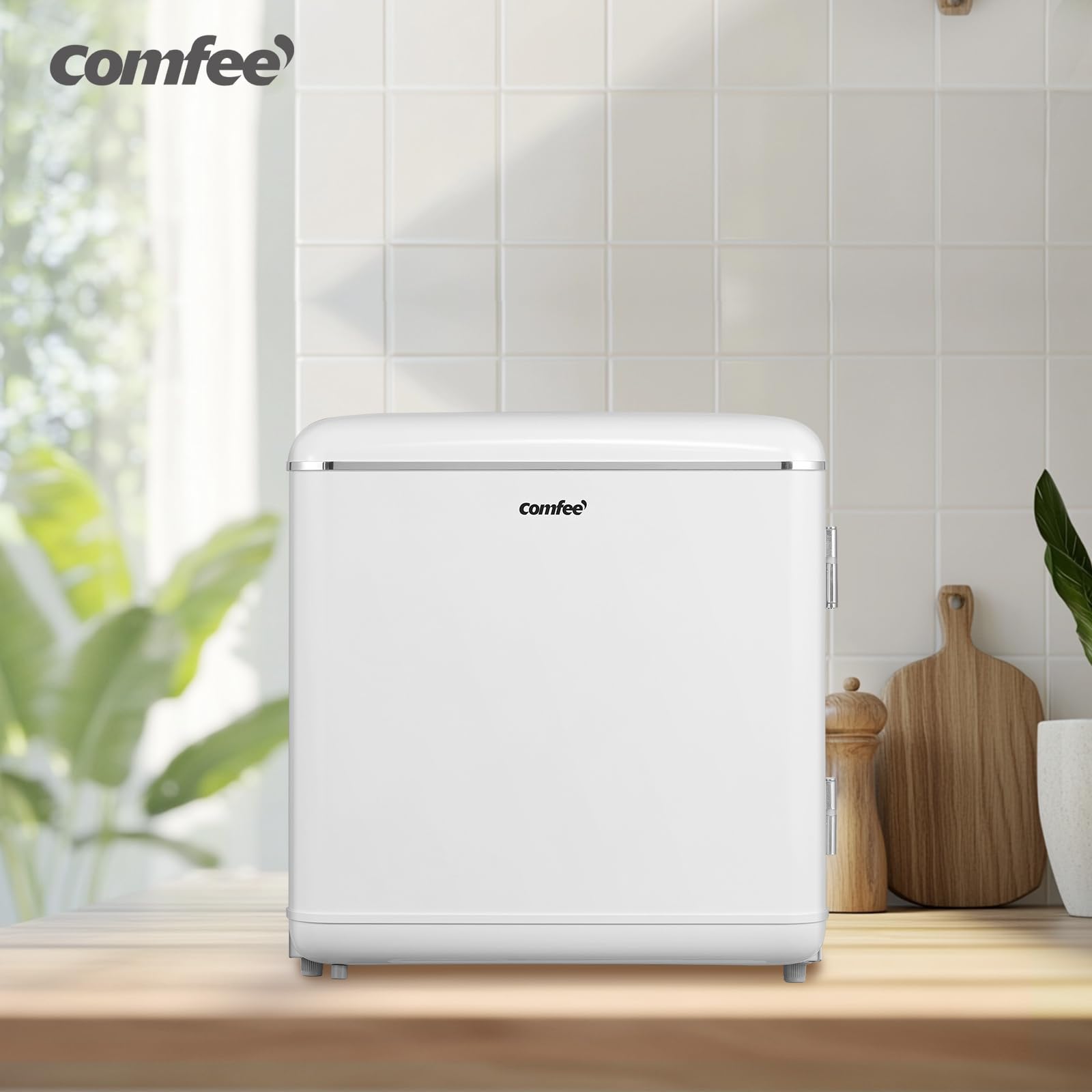 COMFEE' RCD50WH2EURT(E) Frigorifero piccolo 47Litri, Design retrò, Mini frigo tavolo mono porta, Termostato regolabile, Silenzioso, Adatto a casa, ufficio e hotel,Bianco