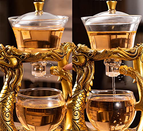 Mozeo Lazy Kungfu Glass Tea Set Heat-Resistant Water Diversion Rotating Cover Bowl Semi-Automatic Glass Teapot Suit (Teapot Single) #TOP3