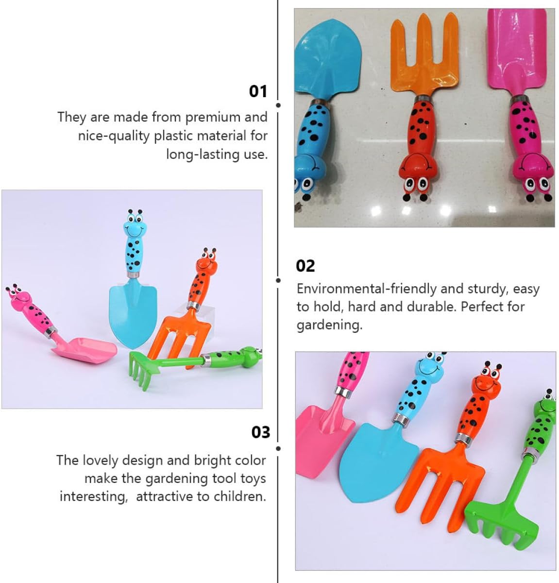Uonlytech Garden Tool Set for, 4pcs Gardening Playset with Shovel and Rake, Sturdy Outdoor Planting for Boys and, Random Color Random Color