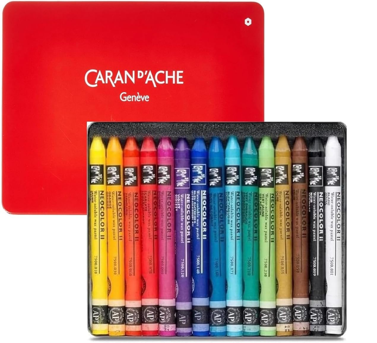 Caran d'Ache Neocolor II Pastels à la Cire Aquarellables, Crayons à la Cire Aquarellables Lot de 15 et 2 Cartes