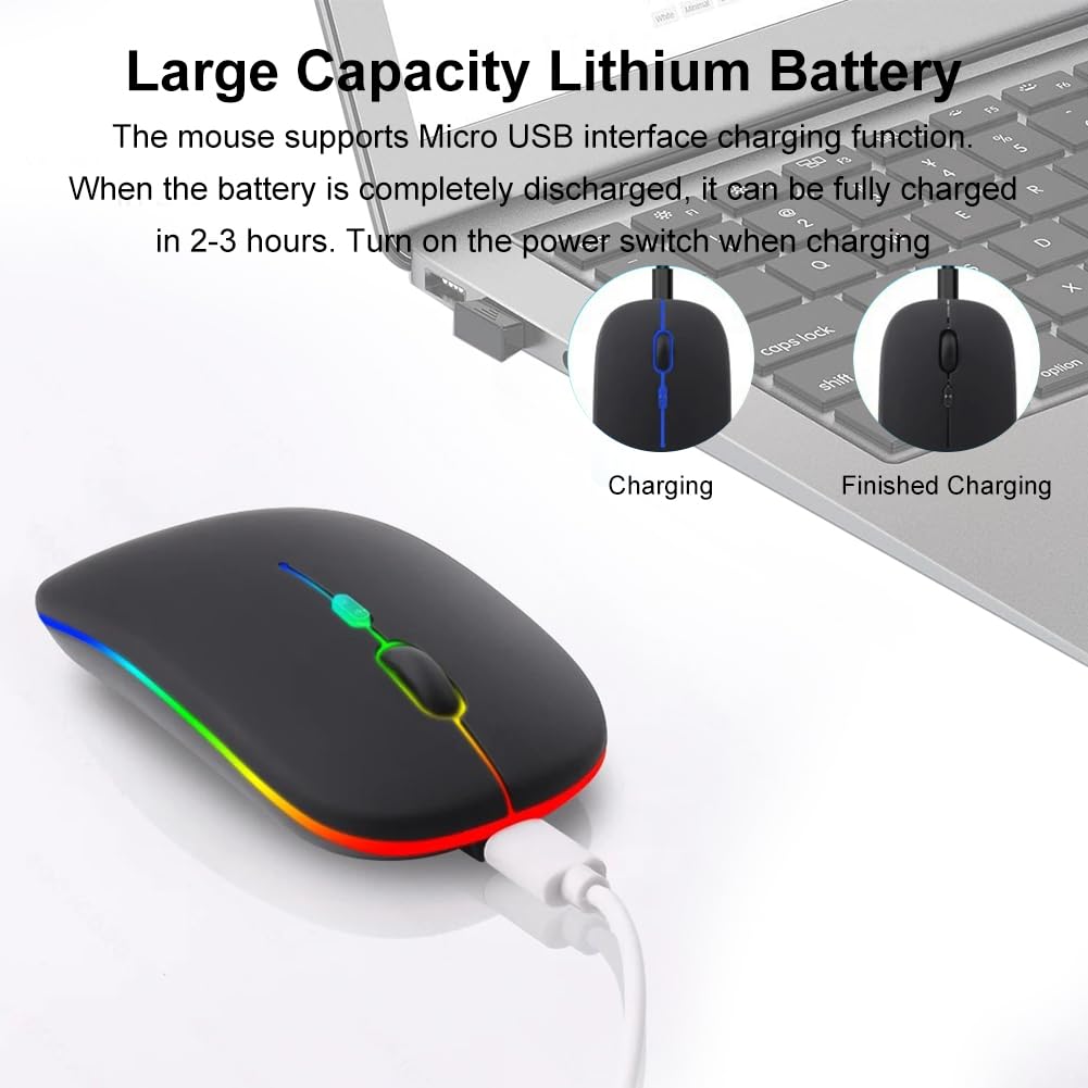 AOMiGT Souris Sans Fil Rechargeable Bluetooth Et 2.4G - Ultra-Mince Silencieuse 3 DPI - Pour PC, Laptop, Tablette