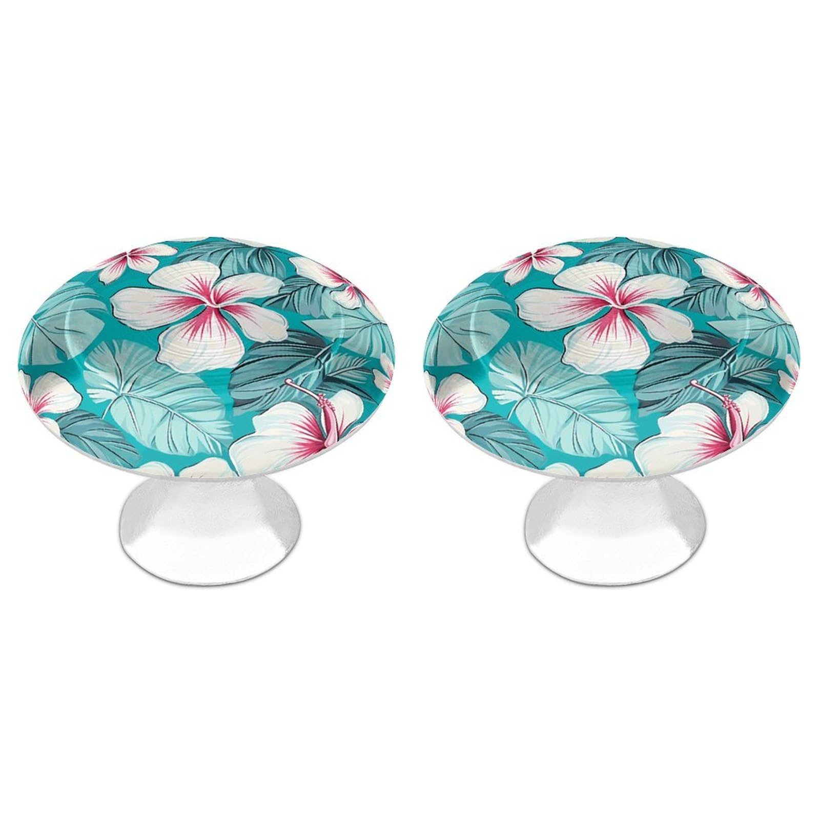 FekiLoot Tropical Hibiscus Flowers Cabinet Knobs Personality Stainless Steel Round Drawer Handles Circle Modern Cabinet Handles Drawer Knobs for Kitchen Dresser Bathroom Cupboard Furniture