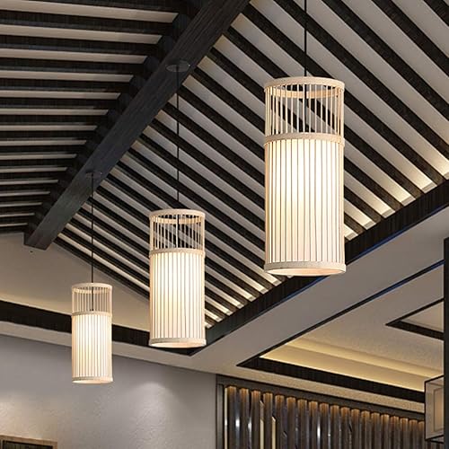 Miniatura 7 de Beaupretty Lámpara de linterna de bambú estilo japonés lámpara colgante lámpara de techo iluminación para sala de estar dormitorio restaurante