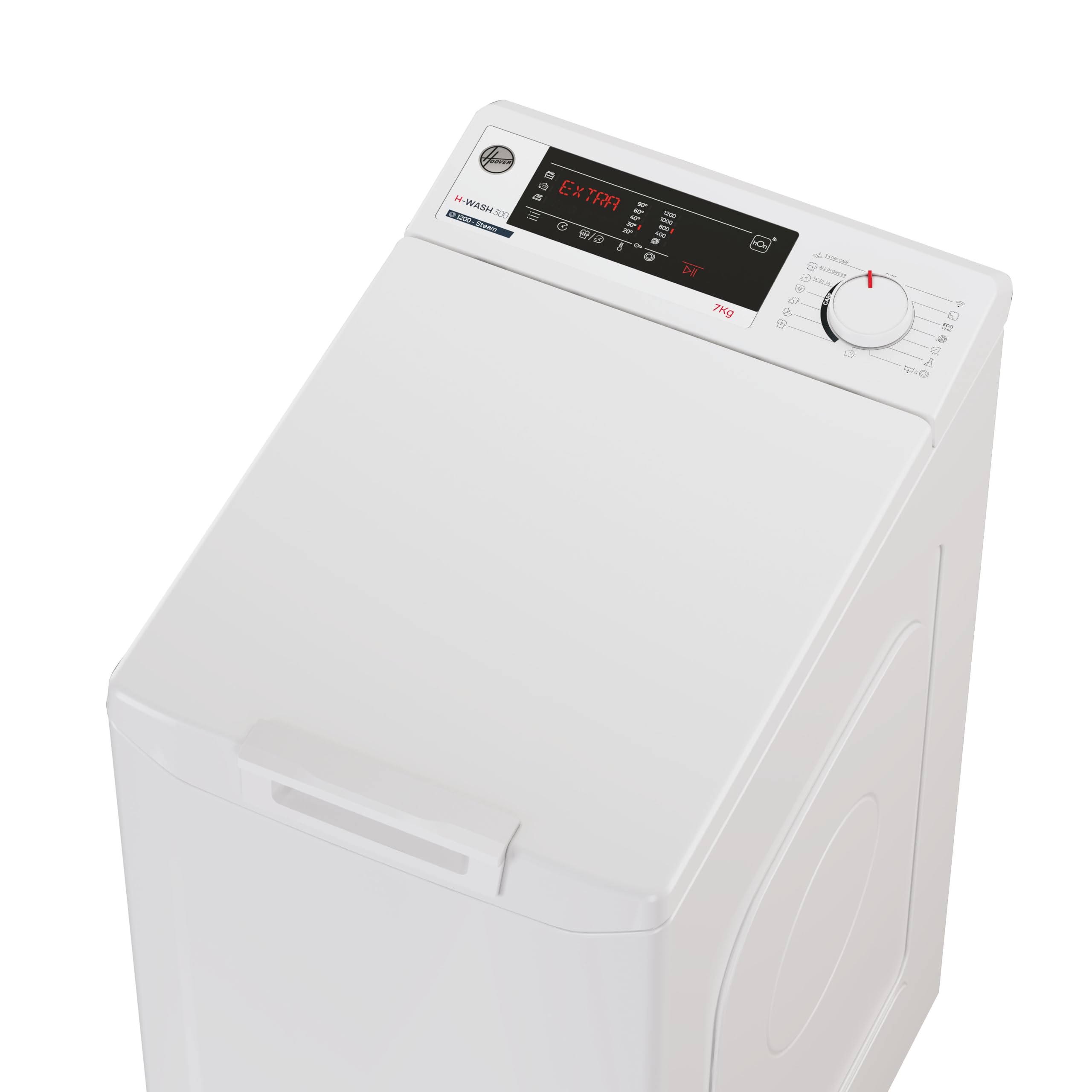 Hoover H-WASH 300 Lavatrice 7 Kg, Libera Installazione, Carica dall'Alto, Classe C, 1200 Giri, 16 programmi, App hOn, Intelligenza Artificiale, Vapore, AxLxP 86x41x60 cm, Bianca - THOSQ275D3-S