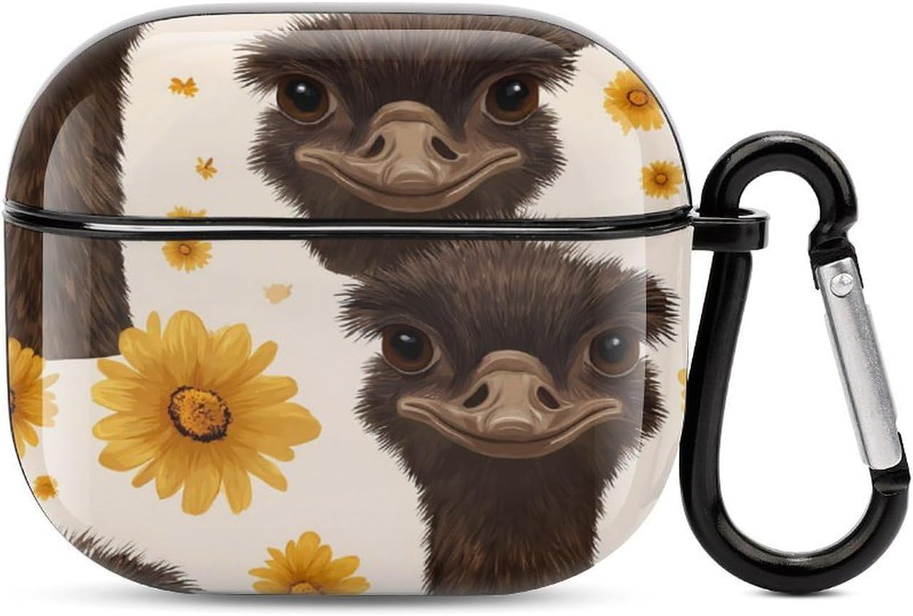 Ostriches with Flowers Cute Earbud Case Shockproof Headphone Cases