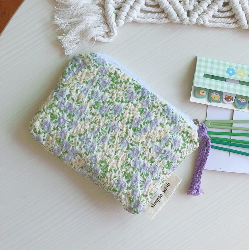 Coquette - Bolsa de maquillaje estética, pequeña bolsa de maquillaje para bolso, bolsa de cosméticos de pana para mujeres (tipeA)