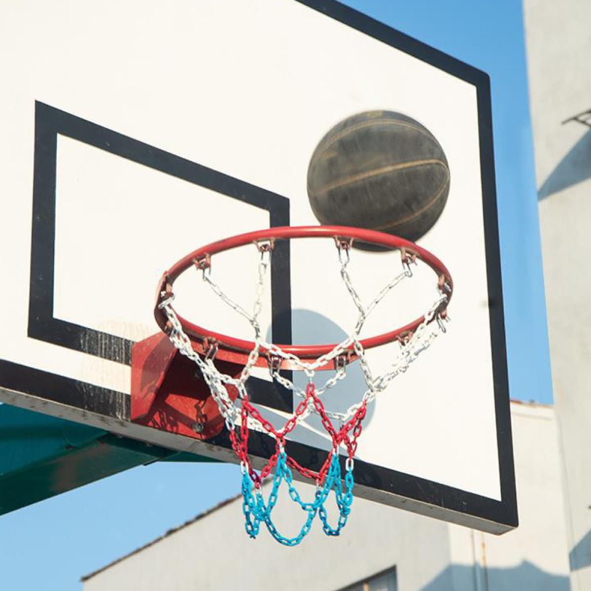 GALPADA Filet de Basketball Trois Couleurs en Acier Synthétique Résistant Toutes Saisons, Maille Haute Densité pour Terrains Intérieurs Publics et Accessoires de Sport Efficaces