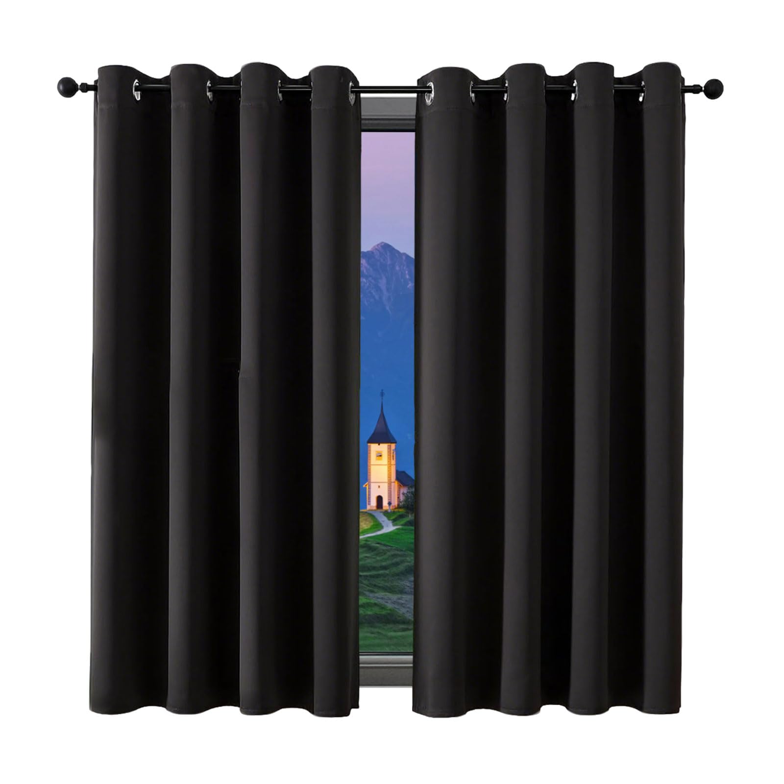 GUOJUN Thermovorhang 130 x 185 cm Verdunkelung Modern Kälteschutz Türvorhang Blickdicht Ösenschal Hitzeschutz, Wärmeisolierend, mit Ösen für Wohnzimmer Schlafzimmer, Schwarz