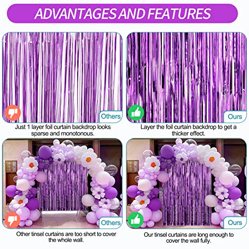 Image of Crosize 7 Pack 3.3 x 9.9 ft Purple Foil Fringe Backdrop Curtain, Streamer Backdrop Curtains, Streamers Birthday Party Decorations, Tinsel Curtain for Parties, Galentines Decor