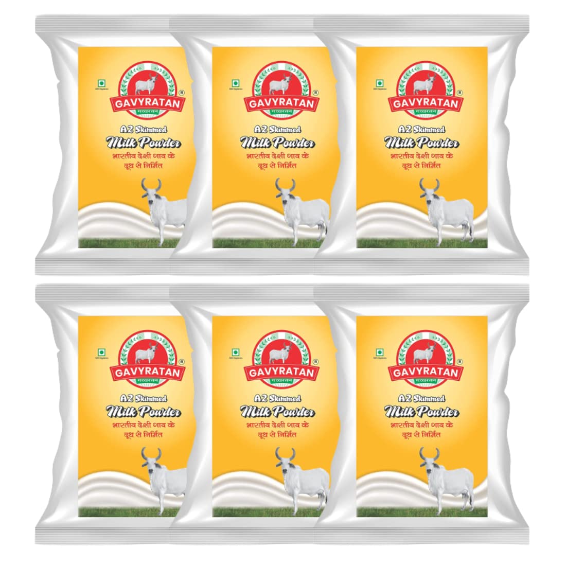 Gavyratan Pure and Natural A2 Desi Cow Skimmed Milk Powder for Tea Coffee (500g, Pack of 6)
