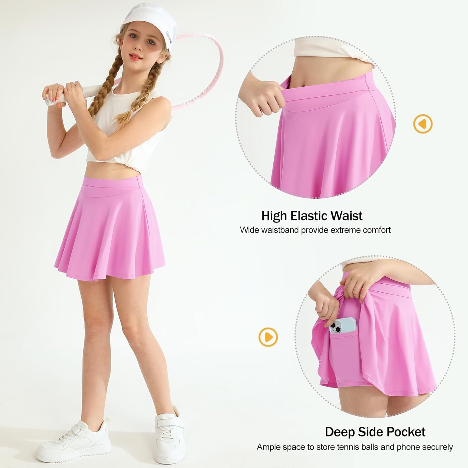 Hotfiary Girls Skorts Tennis Skirt Kids Sport Active Golf Skorts with Shorts Pleated High Waist A Line Athletic Flowy Skort - Image 3