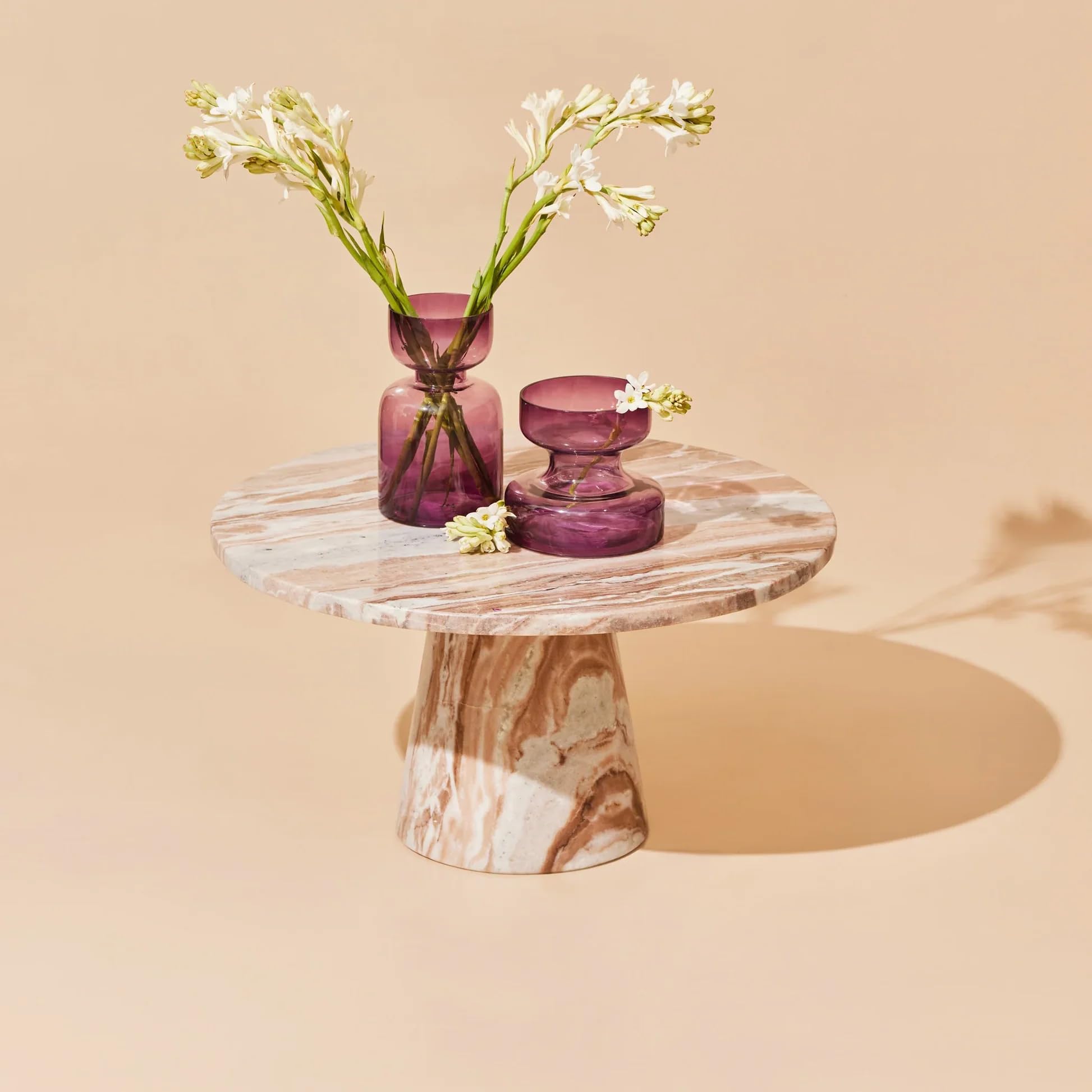 Glasvase in Lilaton – Dekorative Blumenvase aus Glas, kunstvoll handgefertigt, modern & elegant – Für Wohnzimmer, Esstisch & Regaldeko, 2er Set: 13,9cm x 12,7 cm und 20,3cm x 10,1 cm