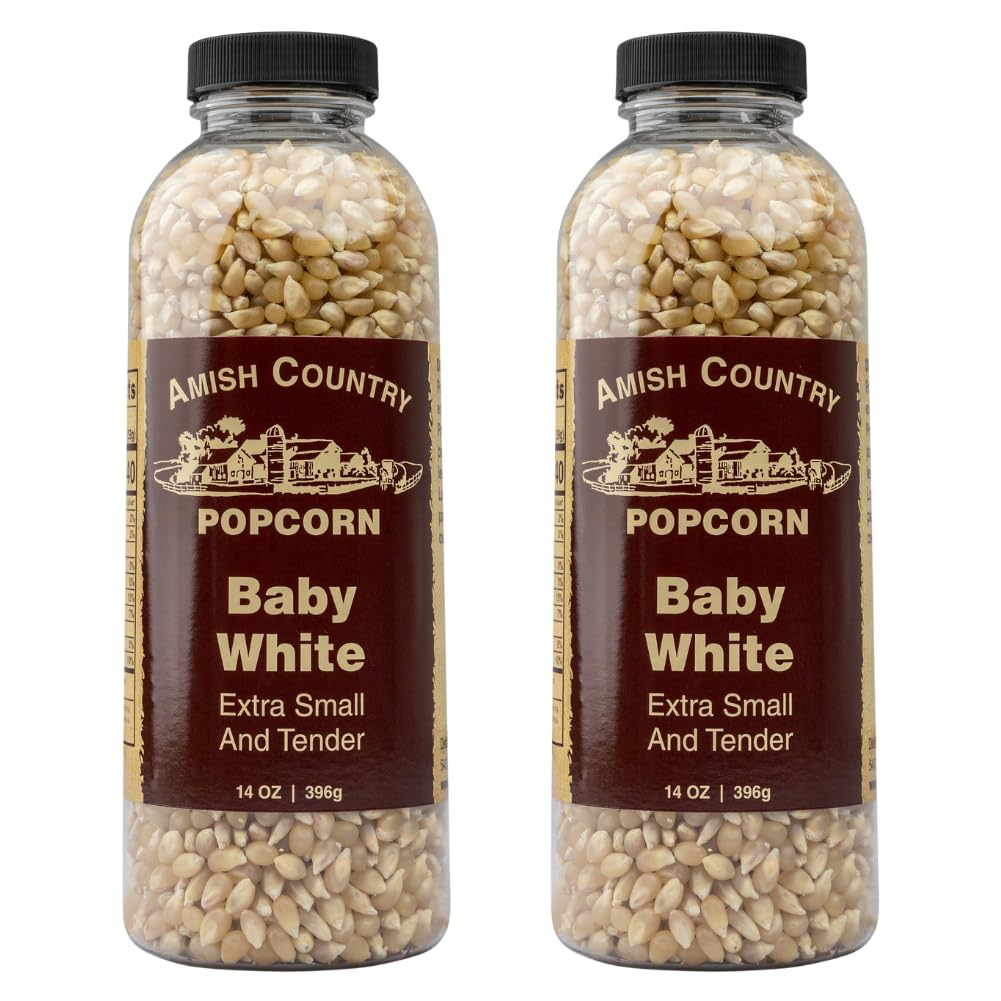 Amish Country Popcorn | 2-14 oz Bottles | Baby White Popcorn Kernels | Old Fashioned, Non-GMO and Gluten Free (2-14 oz Bottles)