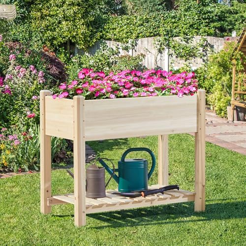 Yaheetech Elevated Garden Bed with Storage, 34x18x30in for Patio & Balcony