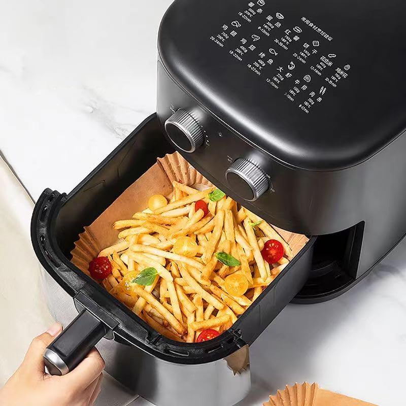Miniatura 6 de UMETRE forros de papel para freidora de aire, 150 piezas desechables de airfryer forros de papel de pergamino, hojas cuadradas de 8 pulgadas